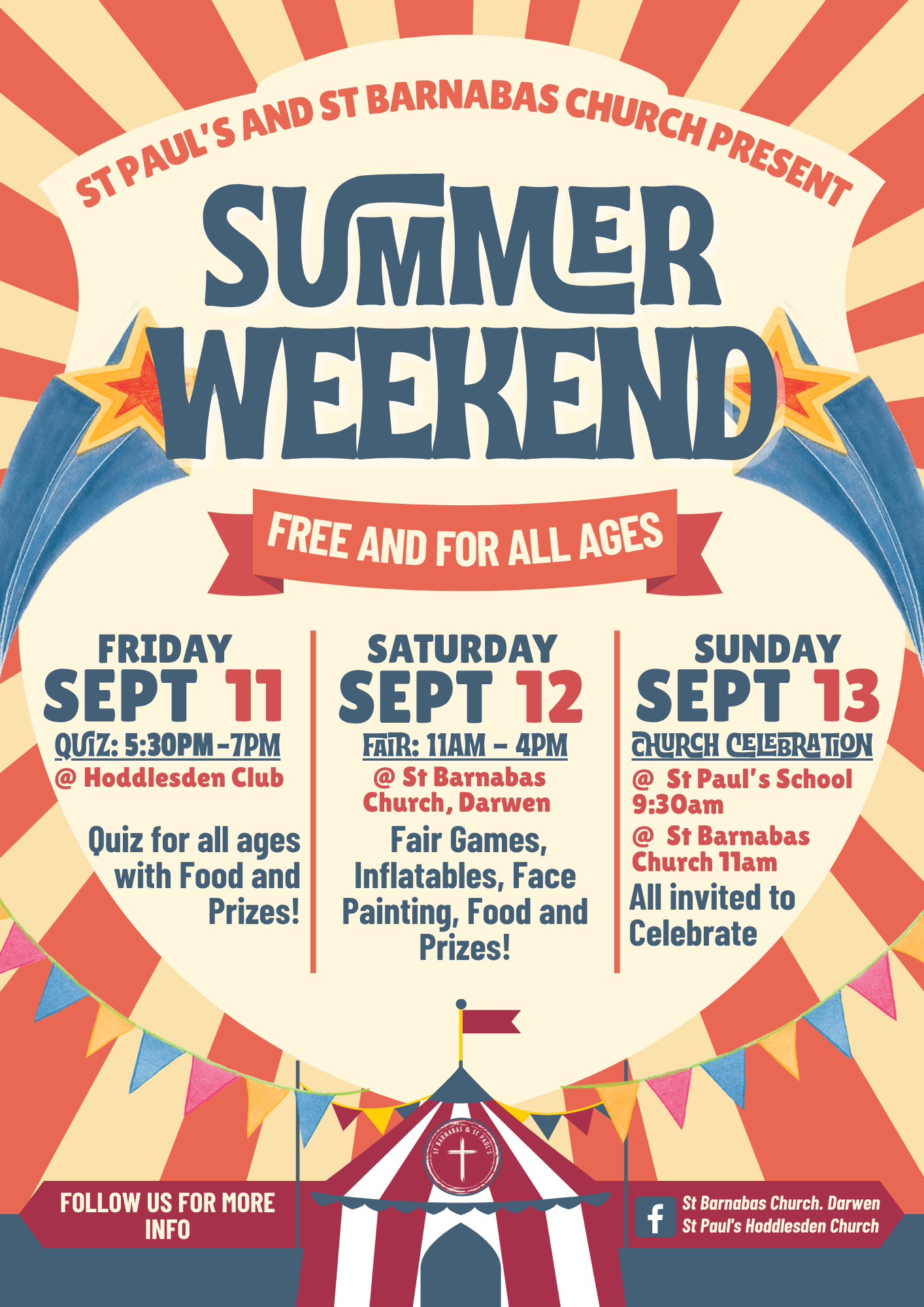 Summer Weekend flyer: Quiz Night at Hoddlesden Club Friday 11 September and Community Fair at St Barnabas Church, Darwen Saturday 12 September, celebrating 100 years of the Diocese of Blackburn